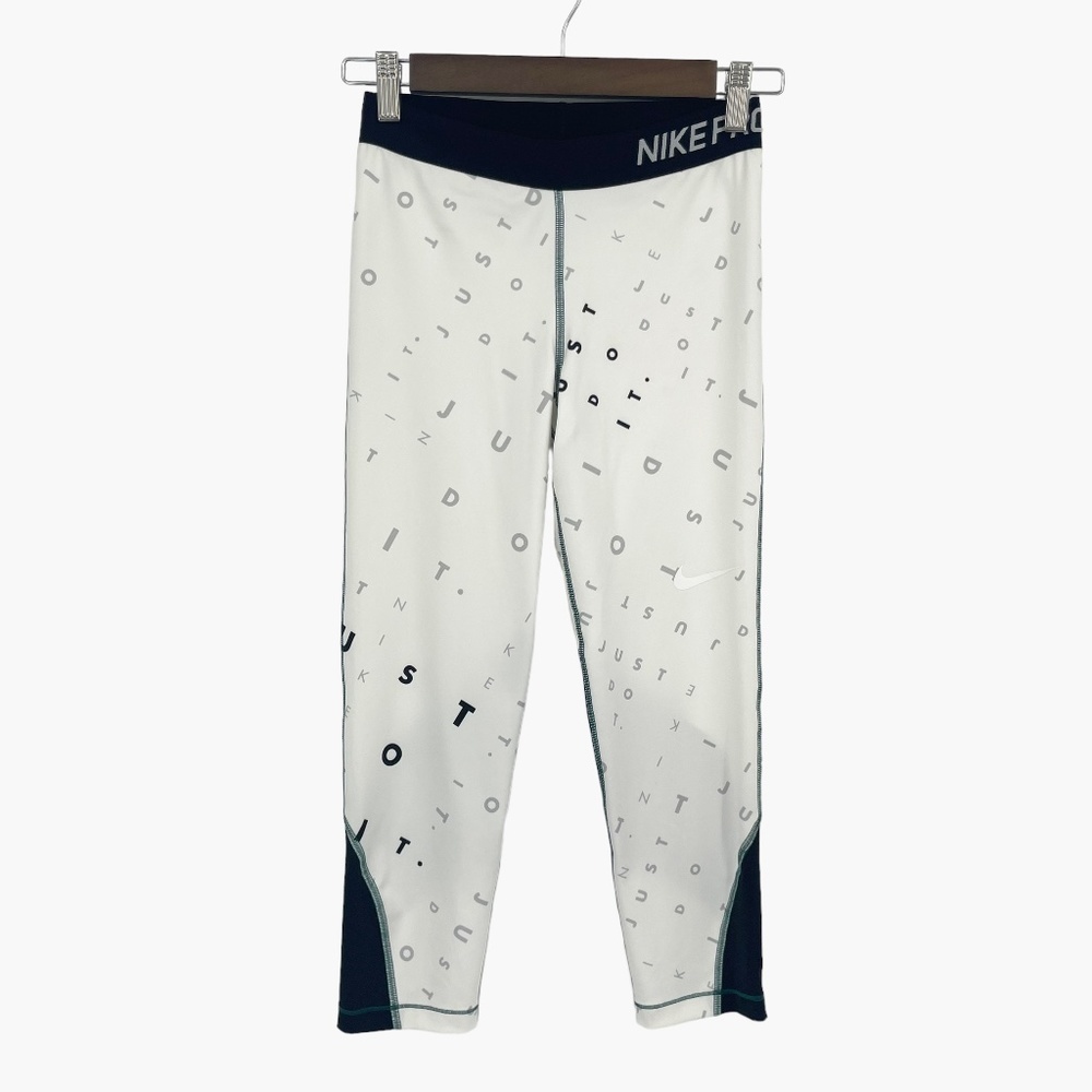 Nike Pro Dri-Fit White Crop Leggings Just Do It Letter Print